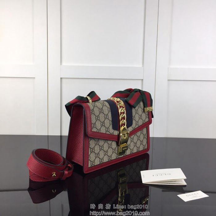 GUCCI古馳 新款 專櫃品質 原單 421882 啡Pvc配紅皮 手提 單肩 斜挎包HY1387